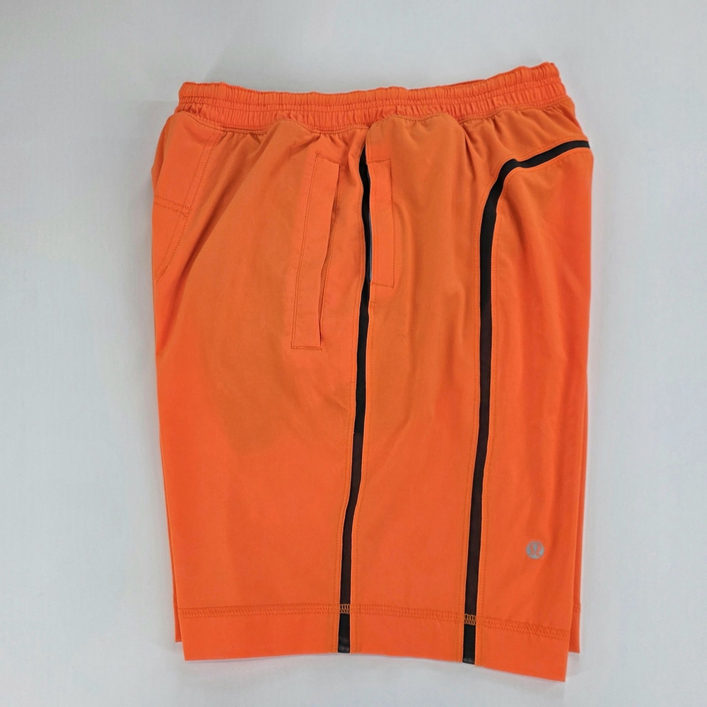 Lululemon Mens Lined Training Shorts Orange Reflective Athletic Gym Running... - Picture 3 of 11